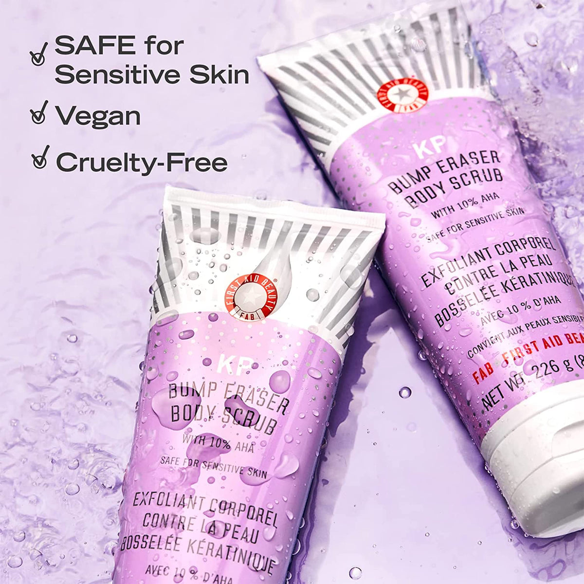 FIRST AID BEAUTY First Aid Beauty Bundle: KP Bump Eraser Body Scrub with 10% AHA – 226 g – and Ultra Repair Cream Intense Hydration Moisturiser – 170 g