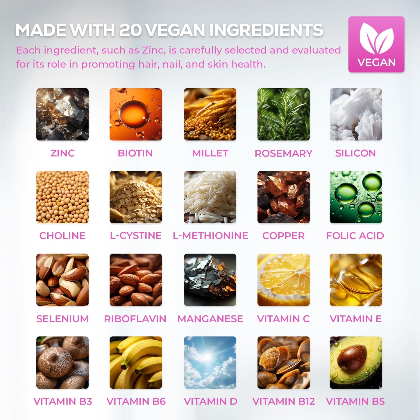 4 HER Hair Supplements for Women - 60 Vegan Tablets - Hair and Nails Vitamins for Women - Biotin, Rosemary, Selenium, Zinc, Copper and Millet Extract - for Hair and Nail Maintenance