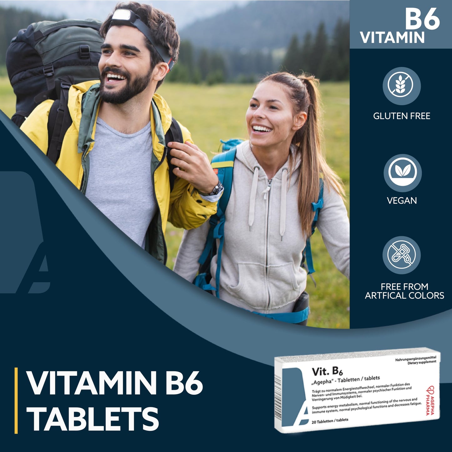 Vitamin B6 by AGEPHA Pharma | 20mg Pyridoxine Tablets | Vitamin B6 Deficiency Tablets for Diabetics and Pregnant | Specially Micronized for Easy Intake | 20 Tablets | Highest Grade EU Quality