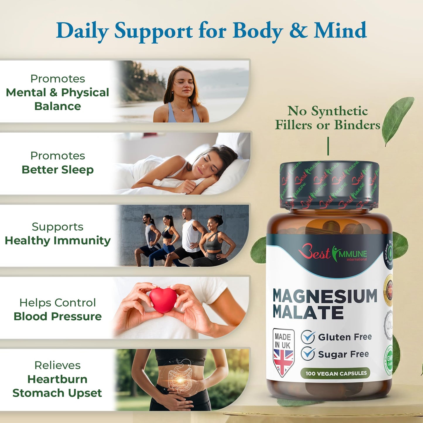 Best Immune International Best Immune, Magnesium Malate 500mg – High Strength Supplement for Absorption and Energy Support – 100 Vegan Capsules
