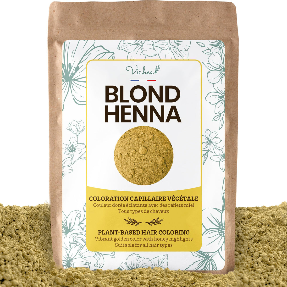 virhea VIRHEA® Blonde Henna Powder 100g - Organic Plant-Based Hair Dye for Natural Blond Colour - Chemical-Free Treatment for Grey Hair - Vegan Vegetable Hair Colour for Beautiful Blond Hair