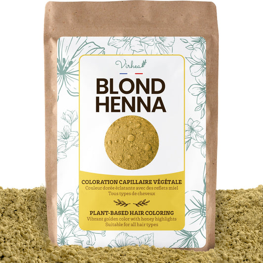 virhea VIRHEA® Blonde Henna Powder 100g - Organic Plant-Based Hair Dye for Natural Blond Colour - Chemical-Free Treatment for Grey Hair - Vegan Vegetable Hair Colour for Beautiful Blond Hair