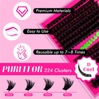 PURELEOR Cluster Lashes 100D Curl 10-16mm Mixed DIY Lash Clusters Individual Mega Cat Eyelash Extensions Look Soft Fluffy