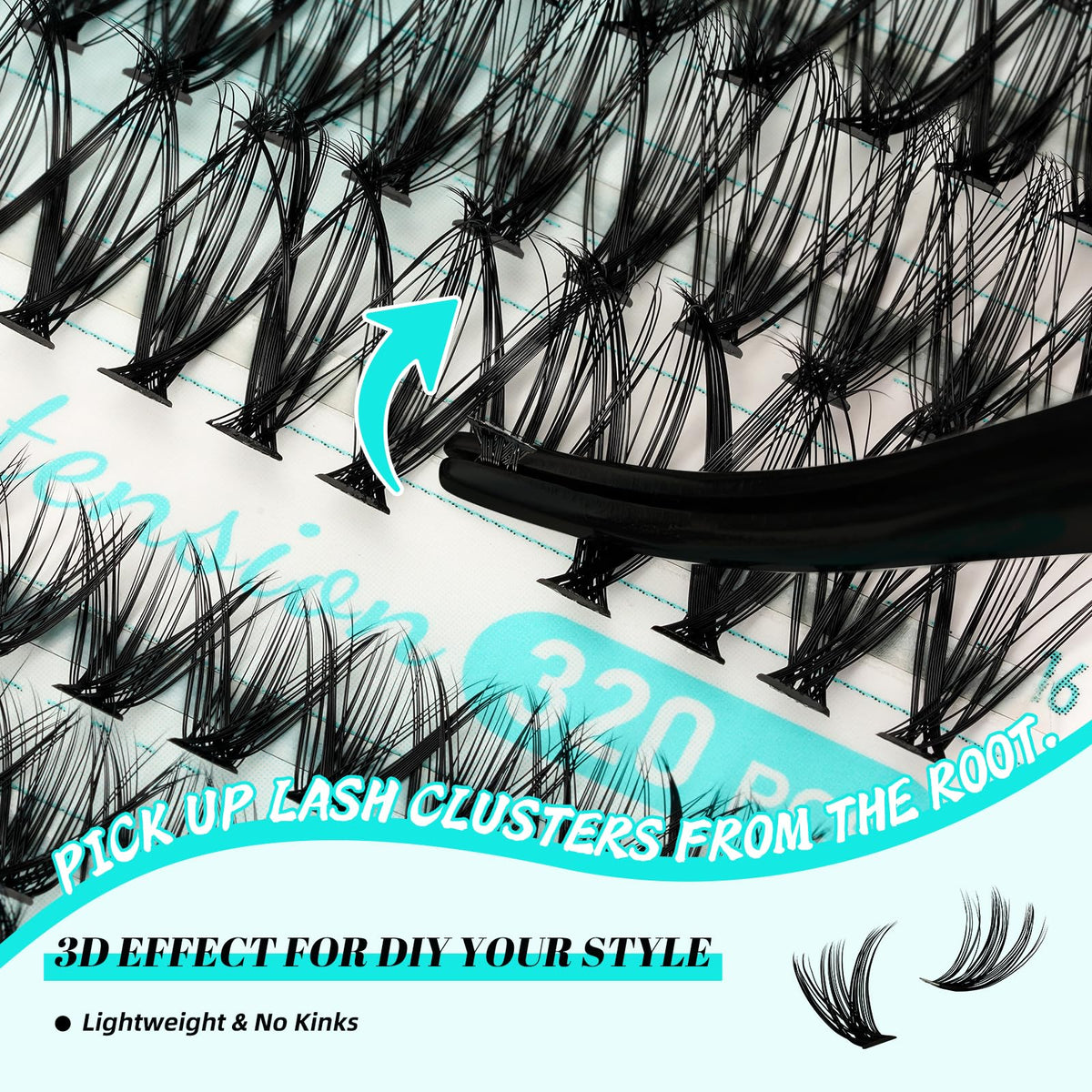 AMZGIRL LASH Lash Extension Kit 320Pcs,DIY Individual Lashes Clusters Kit,Lash Bond And Seal,Lash Remover For Eyelashes Extensions,Lash Applicator Tool For False Eyelash Cluster Kit At Home(3040D,D-Mix9-16mm Kit)