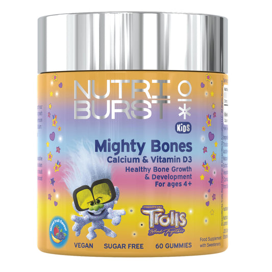 Nutriburst Kids Mighty Bones - Vitamin D3 + Calcium Chewable Vitamin - Healthy Bone Growth & Development - Vitamin D3 (25µg) + Calcium (240mg) - Vegan + Sugar Free - Strawberry Flavour - 30 Gummies