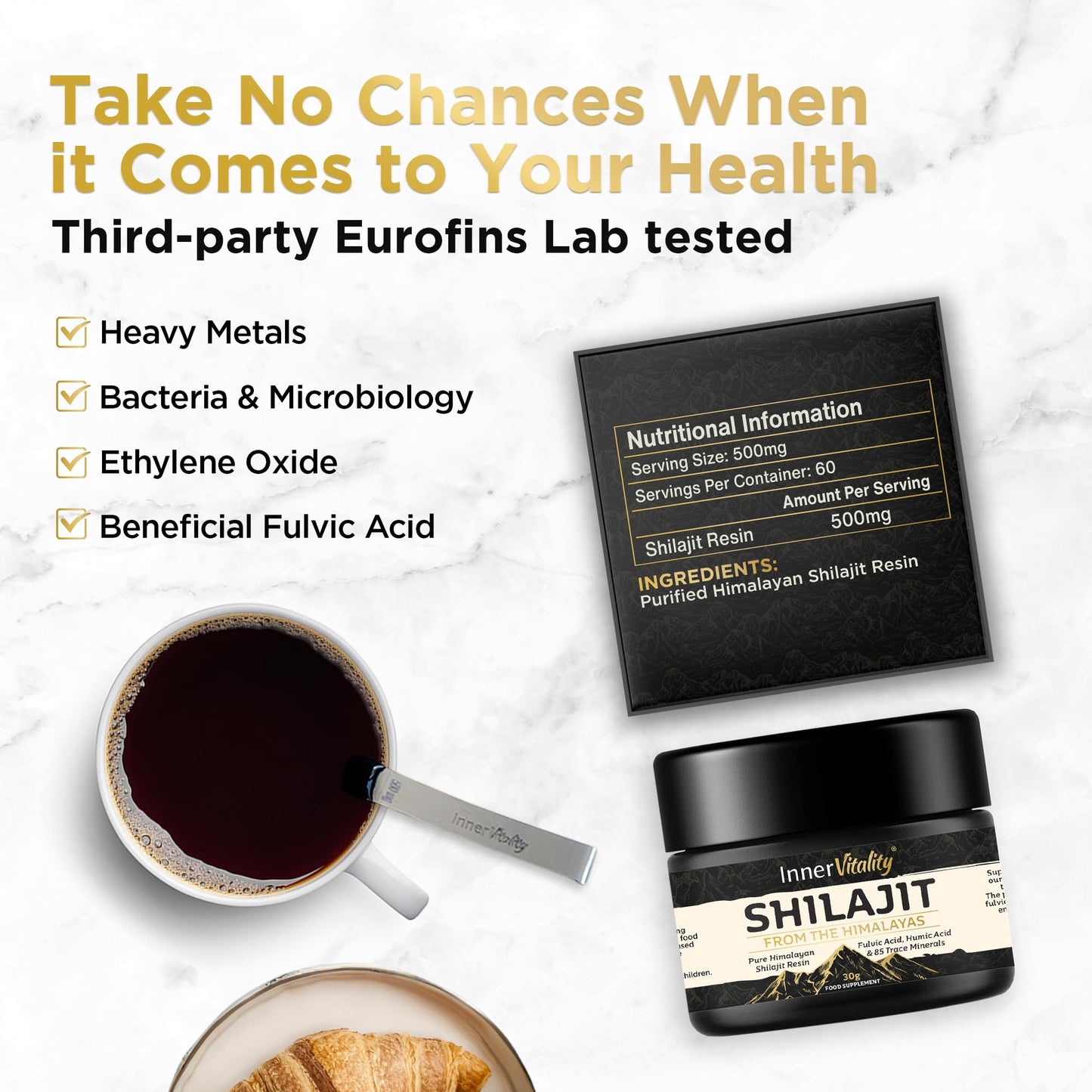 Inner Vitality Himalayan Shilajit Resin Gold Standard 78% Fulvic - 30g Natural Energy, Immunity & Mineral Supplement for Daily Wellness Support- Pure Authentic & Third-Party Tested