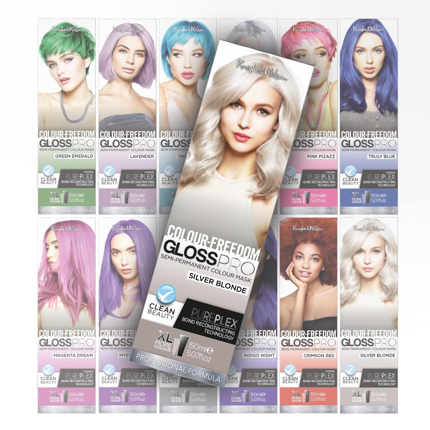 Knight & Wilson Colour-Freedom Gloss Pro 150ml Silver Blonde Semi-Permanent Hair Colour - Ultra-Vibrant Vegan Colour Mask with PurePlex | Ammonia Free Colour Lasts Up To 6-10 Washes