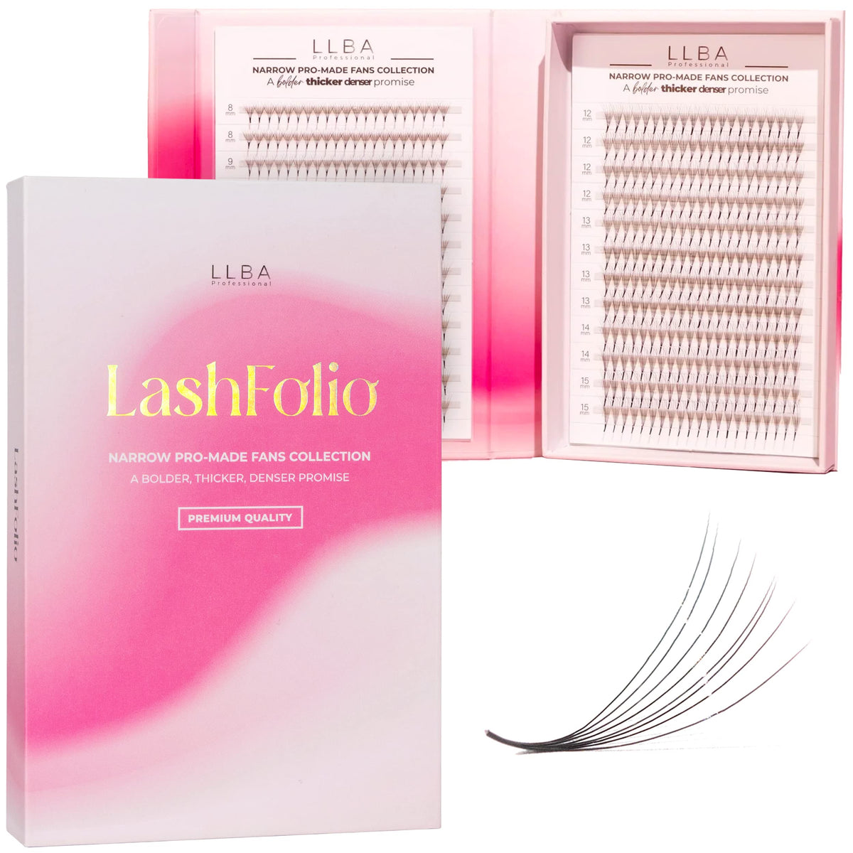 LLBA LashFolio Narrow Promade Fans | Handmade Volume Eyelashes | Multi Selections 5D~10D | C CC D Curl | Thickness 0.03~0.07mm | 8-15mm Length | Long Lasting & Easy Application (5D-0.07 C 8mm-15mm)
