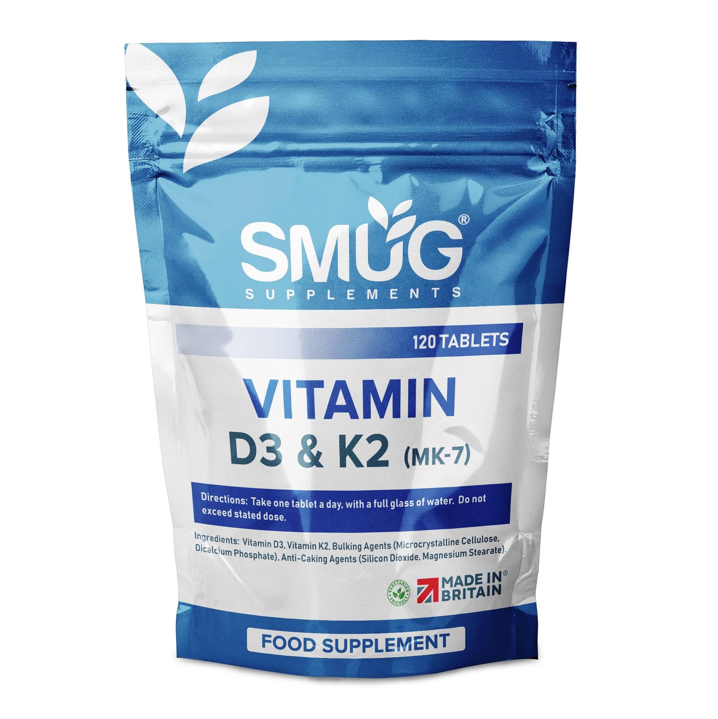 SMUG Supplements Vitamin D3 4000iu & Vitamin K2 200ug (MK-7) - 120 Vegetarian Tablets - Supports Immune System - Promotes Healthy Bones - for Men and Women - Made in Britain