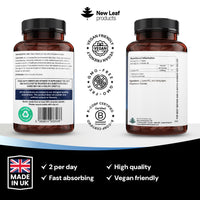 NEW LEAF PRODUCTS L-Lysine Tablets 2000mg - High Strength Lysine Nutritional Supplements - Essential Amino Acid L Lysine - 120 Vegan Lysine Tablets 2 Month Supply Made in The UK By New Leaf