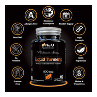 Nu U Nutrition Turmeric Curcumin Capsules (Liquid) with Vitamin D | 185 More Bioavailability NovaSOL® Curcumin | High Strength Vegetarian Premium Liquid Turmeric Curcumin not Tablets Made in The UK