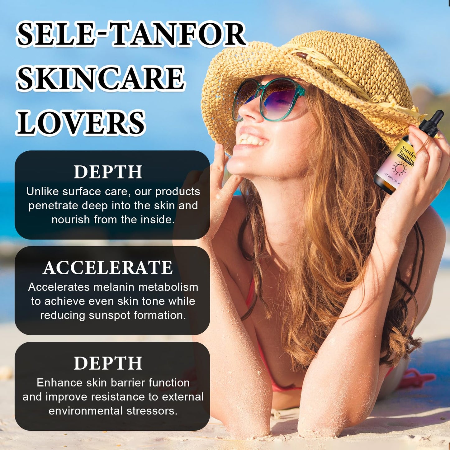 GMHLLES 2PCS Self Tanning Drops, Natural New Sunless Tanning Drops Enhances Natural Skin Tone for Face and body with 1PCS White Massage Stick 60ML