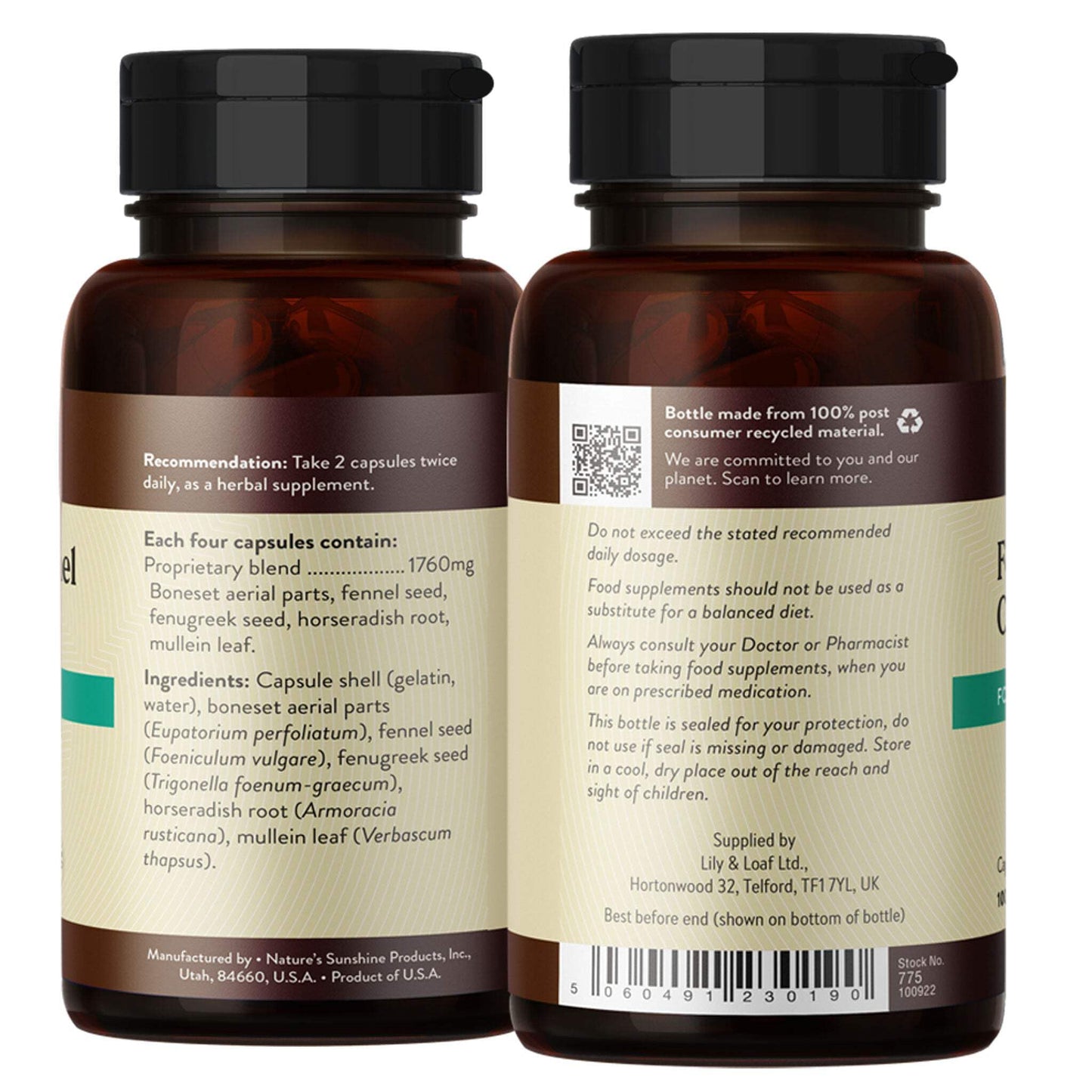 Nature's Sunshine Fenugreek & Fennel Combination - for Respiratory Health - 100 Capsules