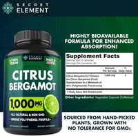 Secret Element Citrus Bergamot Extract 1000mg - Organic Citrus Bergamot Supplement for Heart, Immune System Support, and Healthy Aging