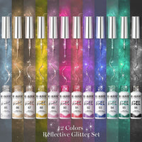 RARJSM Gel Liner Nail Art Reflective Glitter Flash Diamond Liner Gel Polish 12 Colors 5ml Sparkle Silver Hot Pink Black Pigment Painted Stripe Brush Gel Nail Polish UV LED Curing Require Nail Design