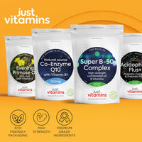 Just Vitamins Super Vitamin B-50 Complex | x90 High Strength Tablets Containing All 8 B Vitamins - VIT B1 Thiamine, B2, B3 Niacin, B5, B6, B7 Biotin, Inositol, B9 Folic Acid & B12. UK Made from Non Yeast Source