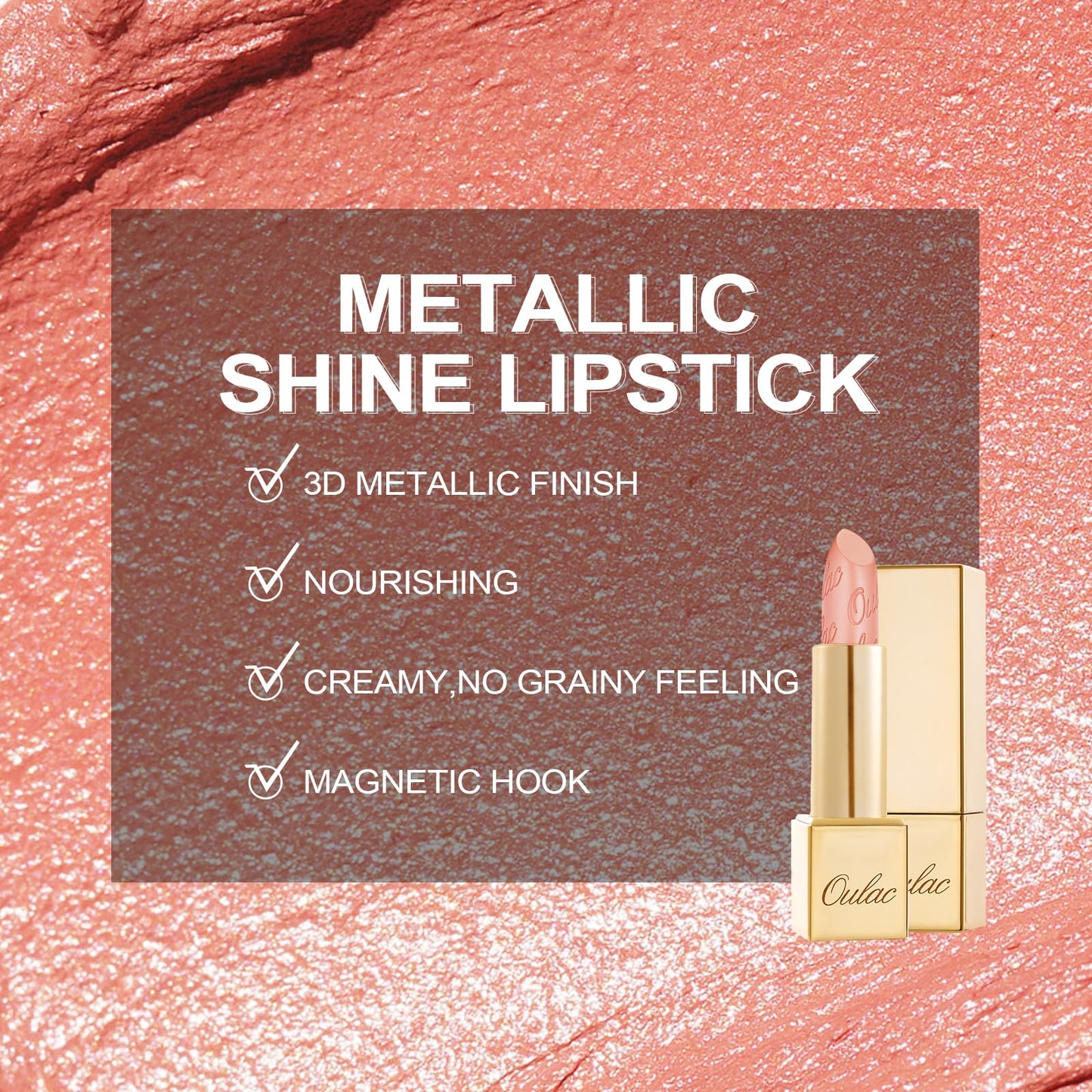 Oulac OULAC Glow Metallic Shine Lipstick, Nude High Impact Lipcolor, Lightweight Soft and Ultra Hydrating, Long Lasting, Vegan & Cruelty-Free, Full Coverage Lip Color 4.3 g/0.15 GM09 Elysium