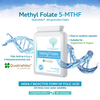 Methyl Folate 600µg - 90 Capsules as Quatrefolic 5-MTHF Supplement 6S-5-methyltetrahydrofolate – The 4th Generation of Folate a Highly biologically Active Form of Folic Acid/Vitamin B9 - UK Made