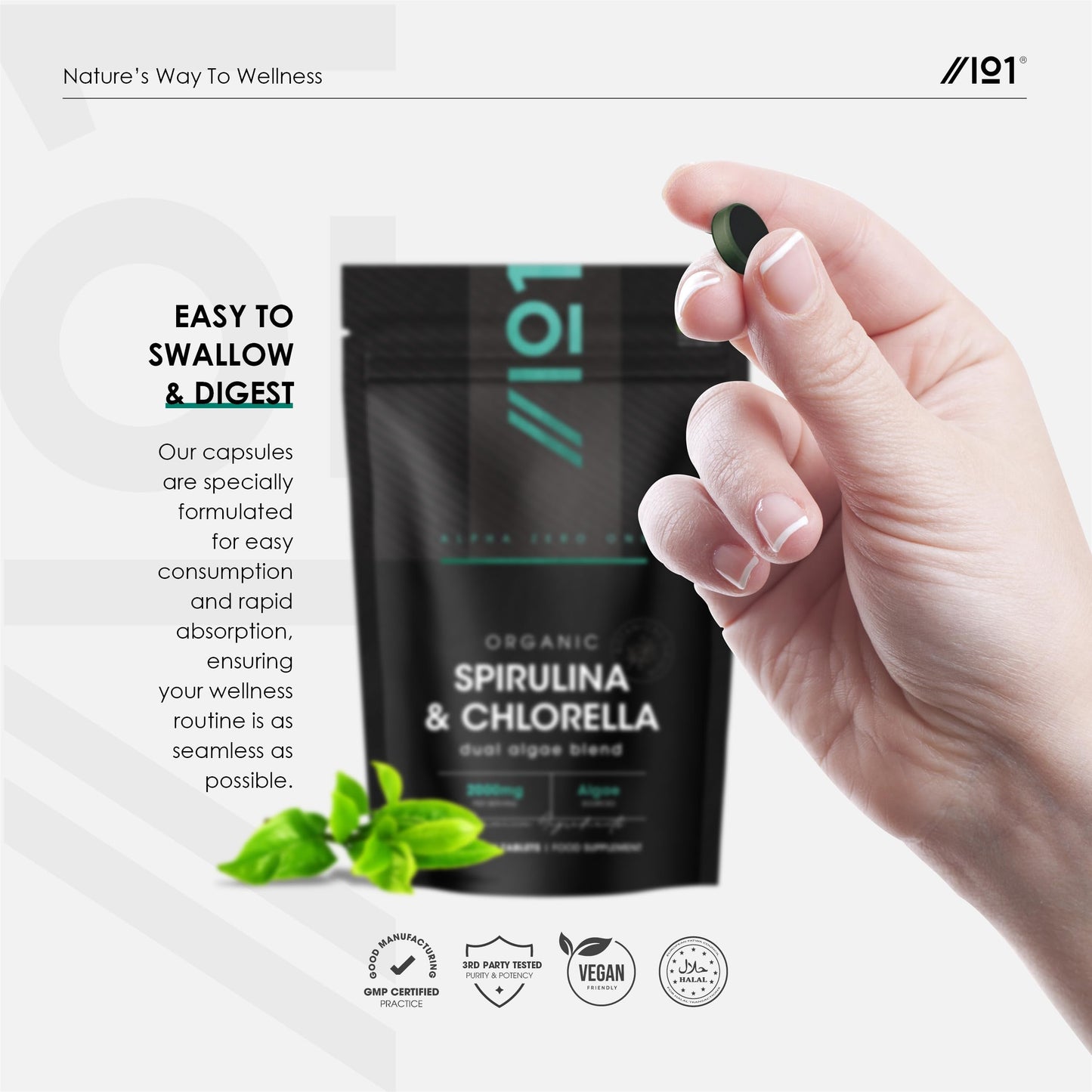 ALPHA01 Organic Spirulina & Chlorella 2000mg - 300 Tablets - Broken Cell Wall - Cold Pressed Pure Supplement with No Additives (75 Day Supply) by Alpha01