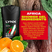 2x Lynx 12hr Refreshing Africa Squeezed Mandarin & Sandalwood Bodywash, 225ml