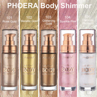 Hilareco PHOERA Body Shimmer Oil, Bronzer Glow Highlighter Luminizer Illuminator with Makeup Brush, Self Tanning Lotion, 1oz/Jars (101 Rose Gold)