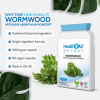 Health4All Wormwood 250mg 90 Vegan Capsules, Purest Artemisia Absinthium Powder