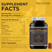 Fraction One Bee Pollen Gummies - 120 Gummies - 4 months Supply - 2000mg Bee Propolis with 100% NRV Vitamin D & Zinc per serving - Immune Boosting - Digestive Aid - Anti-inflammatory - Antiviral & Antibacterial