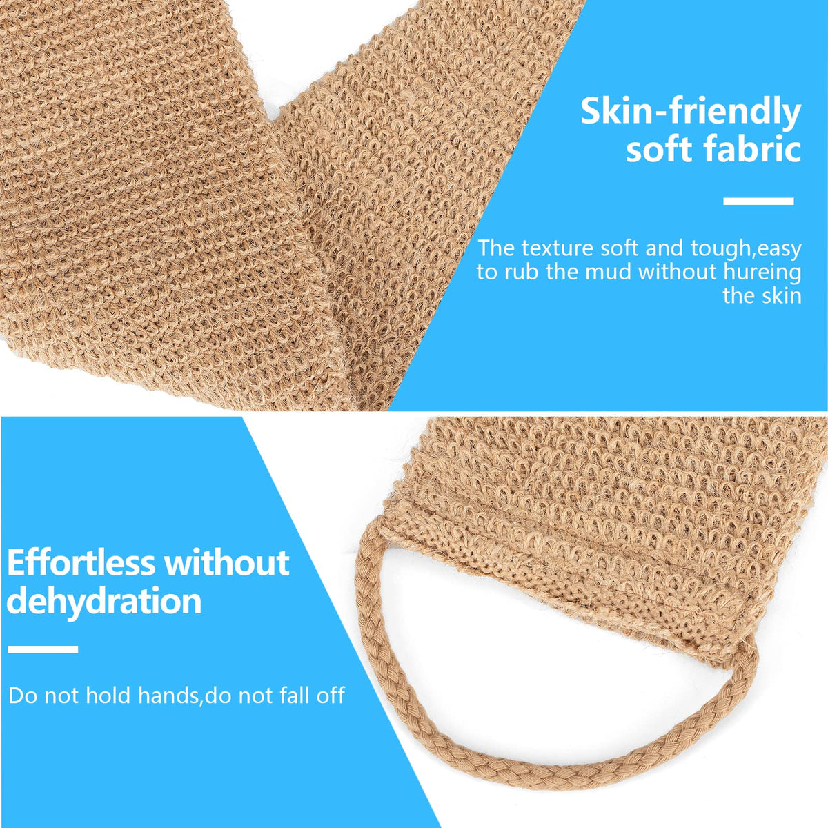 Generic Hemp Back Scrubber, 100% Natural Exfoliating Back Strap with Mitt,Durable Machine Washable,Exfoliating Loofah Back Scrubber with Handles for Shower Bath Men and Women