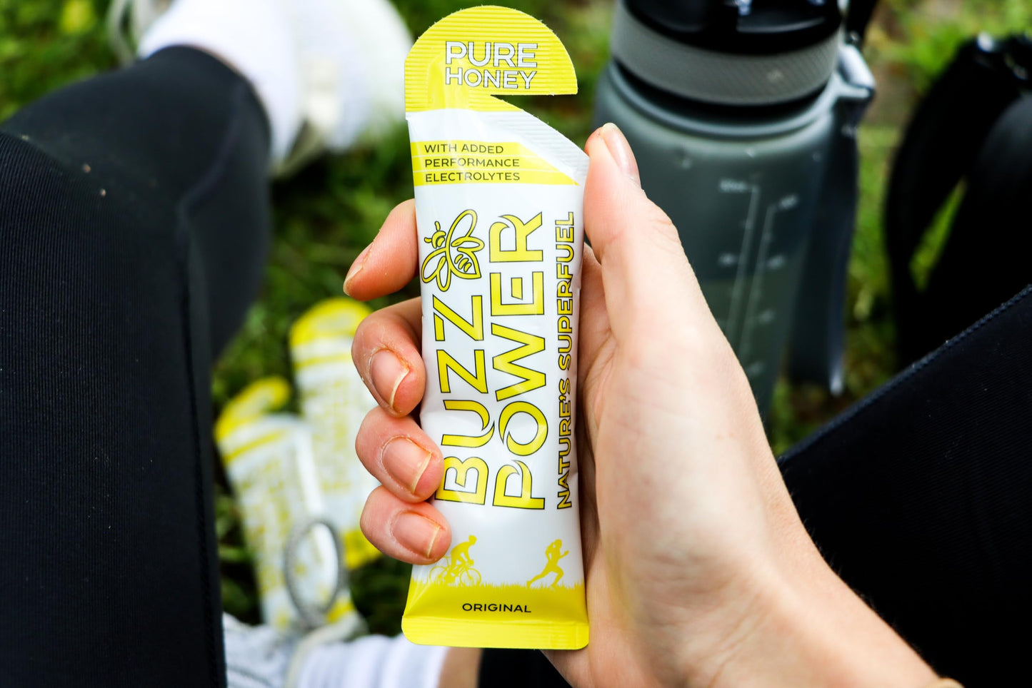 Buzz Power Honey Energy Gels for Running with 25g Carbohydrate (10 Pack) - Natural Running Gels with Performance Electrolytes, Glucose & Fructose for Endurance Athletes and Outdoor Activities