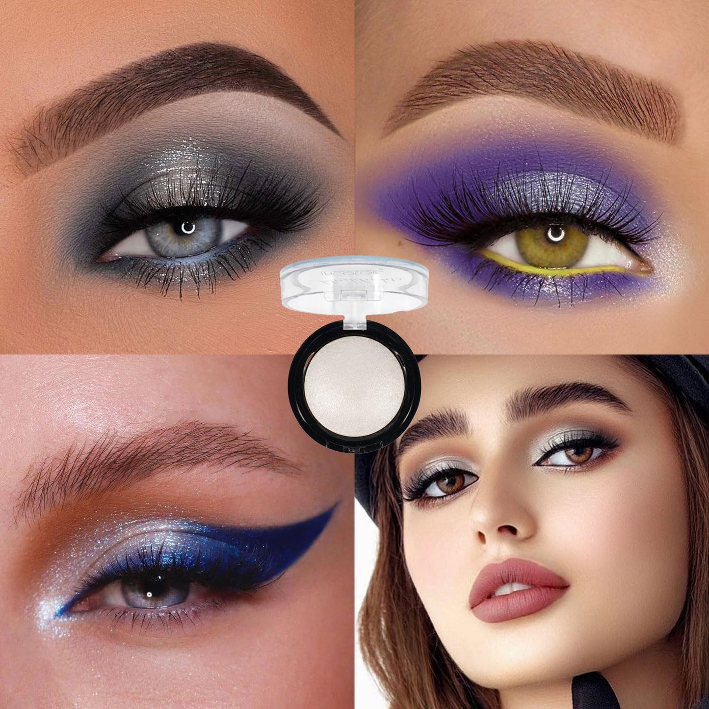 LYNTYAOU White Eyeshadow, Single Glitter Eye Shadow Pallets for Women, Highly Pigmented Long Lasting Metallic Shimmering Baked Eye Shadows Highlighter Powder, Gift for Women & Girls