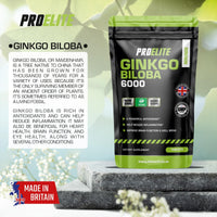 Ginkgo Biloba 6000mg 60 High Strength Vegan Tablets - Ginkgo Biloba Leaf 50:1 Extract | Gluten Free, GMO Free - Made in UK by PROELITE