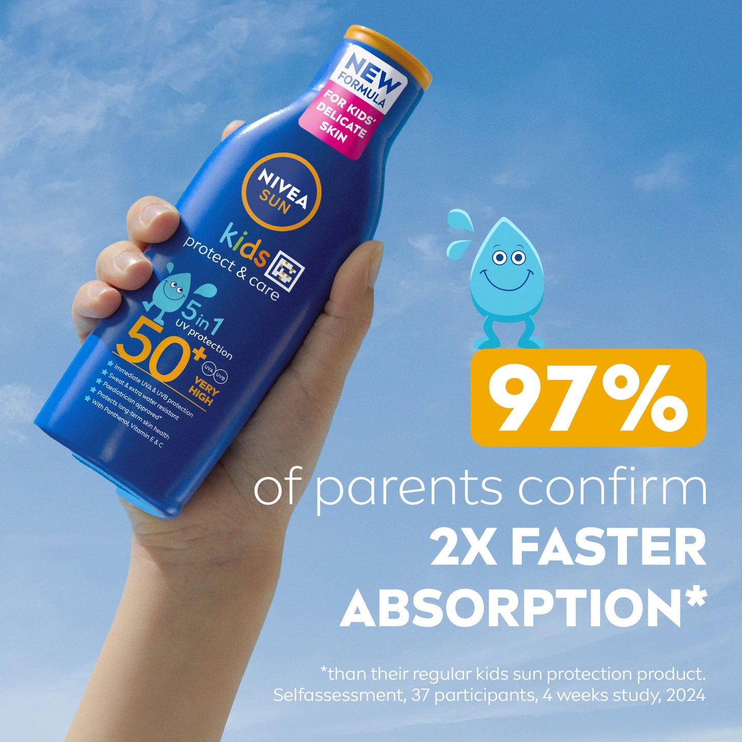Beiersdorf NIVEA SUN Kids Protect & Care SPF 50+ Lotion (200ml), Moisturising Sun Cream Protects Delicate Skin Against Sunburn and Long-Term UV Damage, Fast-Absorbing No White Cast Sun Lotion