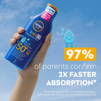Beiersdorf NIVEA SUN Kids Protect & Care SPF 50+ Lotion (200ml), Moisturising Sun Cream Protects Delicate Skin Against Sunburn and Long-Term UV Damage, Fast-Absorbing No White Cast Sun Lotion