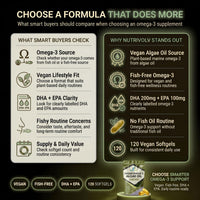 NutriVolv Vegan Omega 3 Algae Oil 500mg | 120 Vegan Softgels | DHA 200mg & EPA 100mg | Vegan Alternative to Omega 3 Fish Oil | Supports Eye, Brain & Heart Health | Essential Fatty Acid