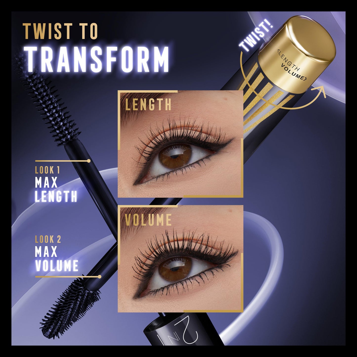 Max Factor Masterpiece 2-in-1 Lash Wow Mascara - 003 - Midnight Black, 7ml