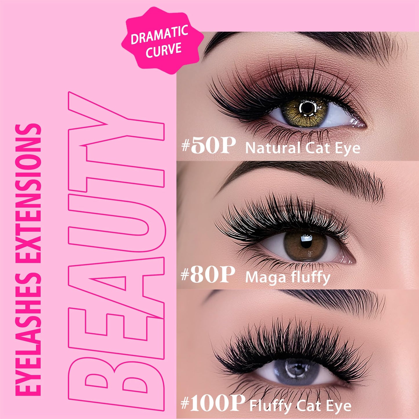PURELEOR Cluster Lashes 100D Curl 10-16mm Mixed DIY Lash Clusters Individual Mega Cat Eyelash Extensions Look Soft Fluffy