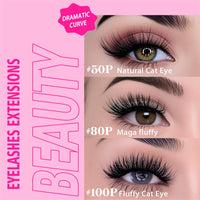 PURELEOR Cluster Lashes 100D Curl 10-16mm Mixed DIY Lash Clusters Individual Mega Cat Eyelash Extensions Look Soft Fluffy