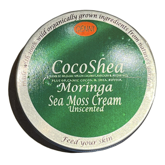 CocoaShea Body Creams | Vegan skincare | GENNI Raw Sea Moss Creams made with virgin Coconut, Argon, Advocado Oils, Shea and cocoa buttert for health, beauty and wellbeing | (Moringa)