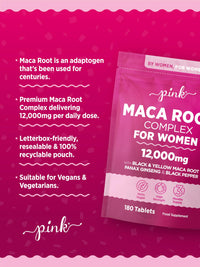 Maca Root Capsules for Women 12,000mg | High Strength Black & Yellow Maca Root with Panax Ginseng and Black Pepper | Botanical Supplement to Support Women's Health | by PINK