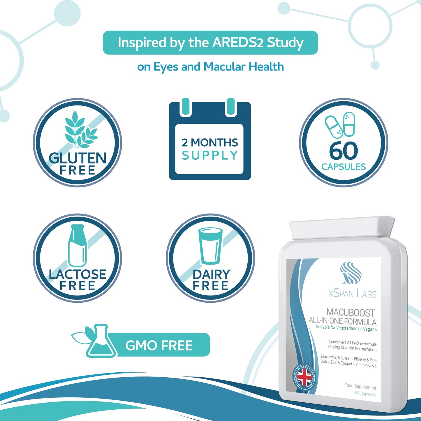Xspan Labs MacuBoost All-in-ONE AREDS 2 Plus Formula 60 Days Supply - Lutein, Zeaxanthin, Bilberry, Pine Bark - Support Normal Eyes and Macular Health