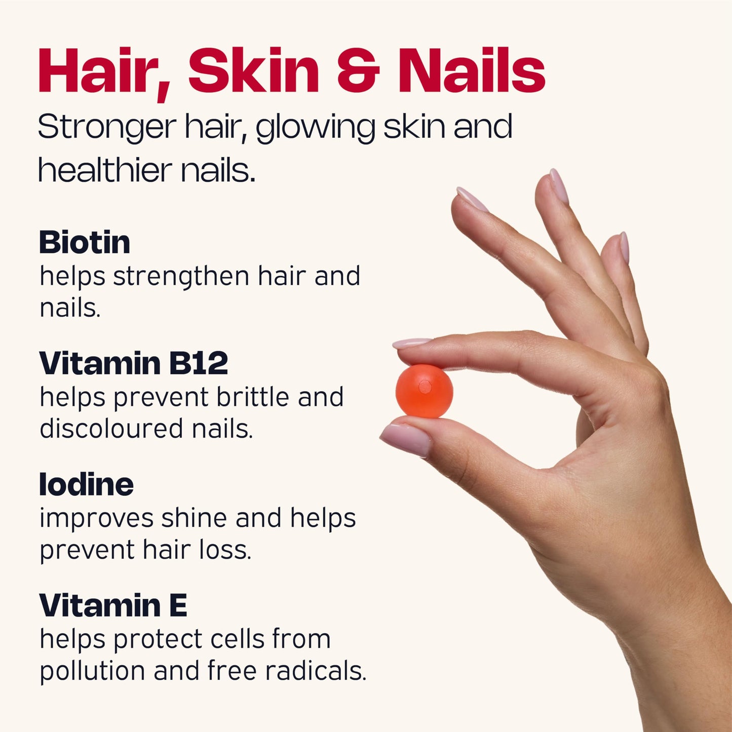 Nutriburst - Hair Skin and Nails Gummies - Biotin Zinc Vitamin E for Thicker Hair & Stronger Nails - Sugar Free Supplements - 60 Gummies 1 Month Supply - Suitable for Vegetarians & Vegans