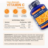 Zipvit Vitamin C 1000mg, 180 High Strength Vitamin C Tablets with Rosehip & Bioflavonoids, Vegan VIT C Supplement, Supports The Immune System and Reduction of Tiredness and Fatigue