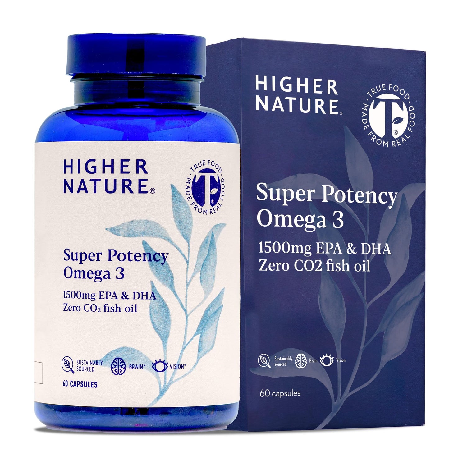 HIGHER NATURE Omega 3 2000mg with 1000mg EPA & 500mg DHA Per Serving - Super Potency Omega 3 True Food® Formula Fish Oil Supplement - Supports Eye, Brain & Heart Health - by Higher Nature - 60 Capsules