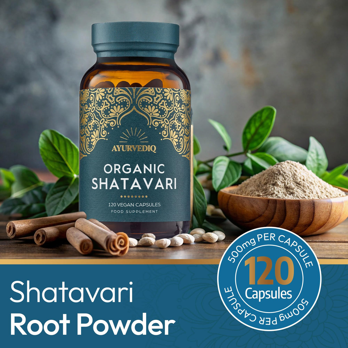 AYURVEDIQ WELLNESS Ayurvediq Wellness Organic Shatavari Capsules 120, 500mg – Natural Pure Shatavari Powder for Breast Milk, Hormone Balance for Women – Soil Association Certified - Vegan Ayurveda Products
