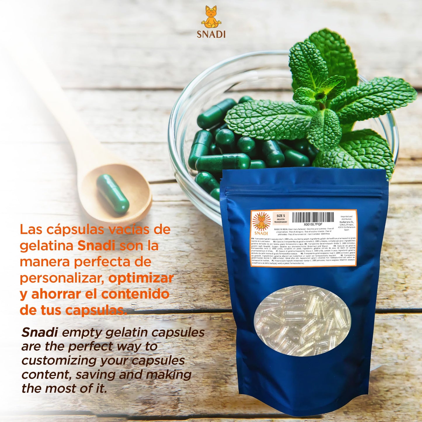 Snadi - Empty Gelatin Capsules Size 5 | 1000 Pieces | Pharmaceutical Grade Quality | Perfect for Vitamin and Supplement Fillings | 100% Recyclable Packaging, Gelatin Capsules.