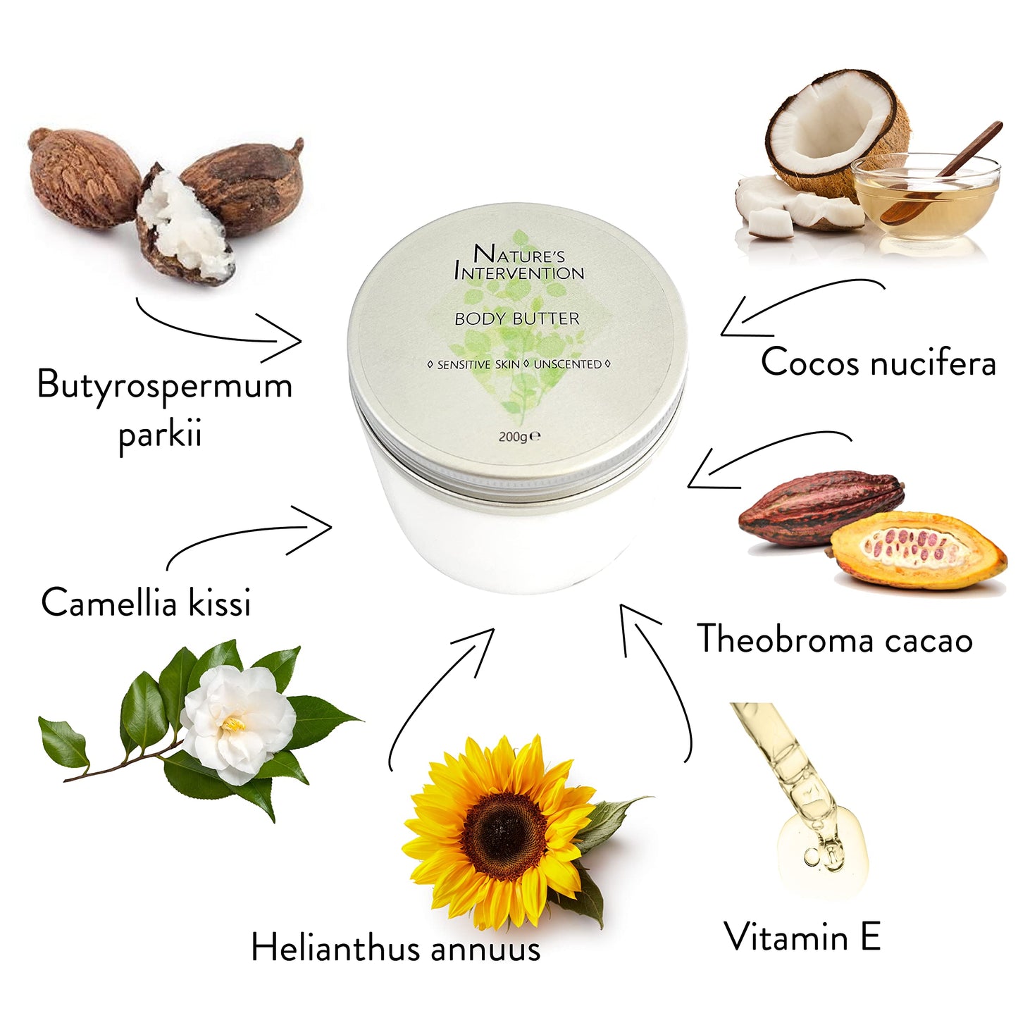 NATURE'S INTERVENTION Nature's Intervention - Rich Body Butter Cream - Unscented, 99% Natural. Protects, Hydrates, Soothes, Repairs. pH 5.5, Sensitive Skin. 200g.