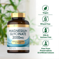Magnesium Glycinate Supplements | 2000mg High Strength Magnesium Bisglycinate | 150 Vegan Tablets | by Carlyle
