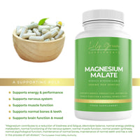 Lily Green Supplements Lily Green | Magnesium Malate 1500mg per Serving | 90 Vegan Caps | Supports Energy, Muscle Function, Nervous System, Normal Bones & Teeth | No Artificial Fillers | Made in UK