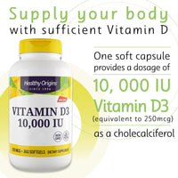 Healthy Origins, Vitamin D3, 10,000 IU, 360 Softgels, Lab Tested, Gluten Free, Soy Free, Non-GMO
