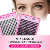 RITALASH Flora Lash Clusters Hybrid Volume Wispy Cluster Lashes WideSpan DIY Eyelash Extension Cat Eye Lashes Individual Eyelash Clusters Invisible Lash Band(Flora,8-18mm)